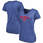 Women's Philadelphia Phillies Freehand V Neck Slim Fit Tri Blend T-Shirt Royal FengYun,baseball caps,new era cap wholesale,wholesale hats